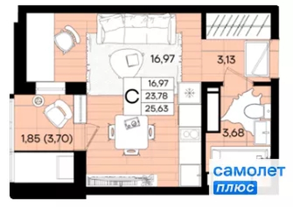 
  Продается студия 25.6 м², в ЖК Народные Кварталы, литер 1. Фото 21.