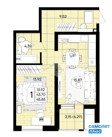 
  Продается 1-комн. квартира 45.9 м², в ЖК Народные Кварталы, литер 1. Фото 21.