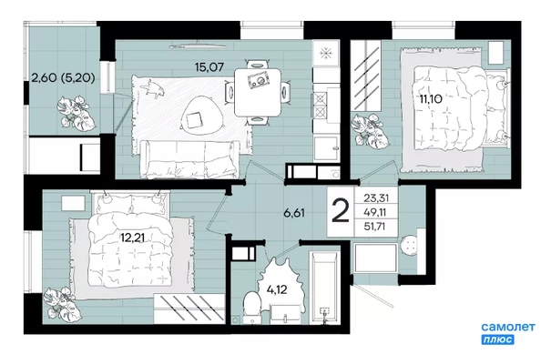 
  Продается 2-комн. квартира 51.7 м², в ЖК Народные Кварталы, литер 1. Фото 21.