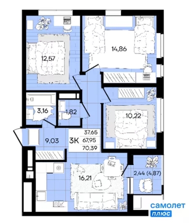 
  Продается 3-комн. квартира 70.4 м², в ЖК Народные Кварталы, литер 1. Фото 21.