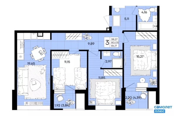 
  Продается 3-комн. квартира 84.2 м², в ЖК Народные Кварталы, литер 1. Фото 21.