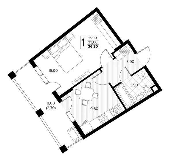
  Продается 1-комн. квартира 36.3 м², в ЖК Кипарис, литер 6. Фото 1.