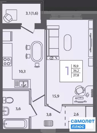
  Продается 1-комн. квартира 37.8 м². Фото 13.