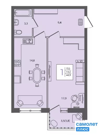 
  Продается 1-комн. квартира 46.3 м². Фото 13.