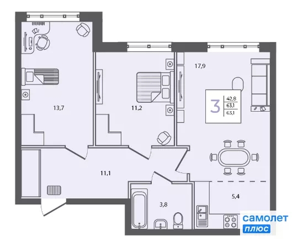 
  Продается 2-комн. квартира 63.1 м². Фото 13.