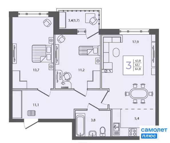 
  Продается 2-комн. квартира 74.5 м². Фото 13.