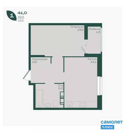 
  Продается 1-комн. квартира 41 м², в ЖК Ботаника, литер 1.1. Фото 14.
