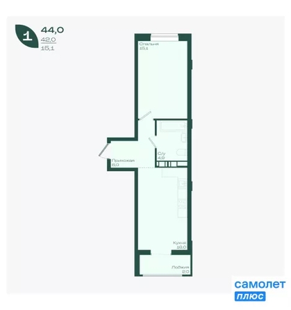 
  Продается 1-комн. квартира 44 м², в ЖК Ботаника, литер 1.1. Фото 14.