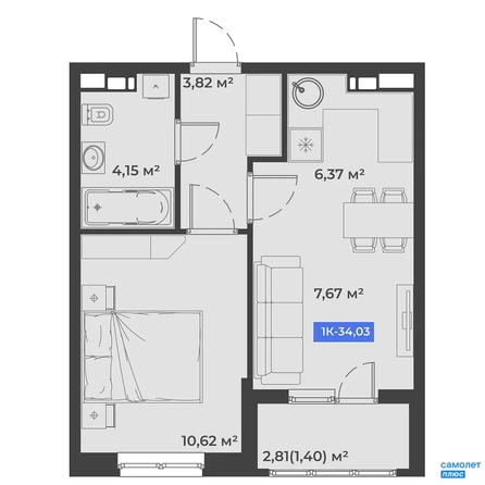 
  Продается 1-комн. квартира 34 м², в ЖК Соловей, литера 1. Фото 13.
