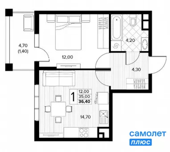 
  Продается 1-комн. квартира 36.4 м², в ЖК Кипарис, литер 6. Фото 17.
