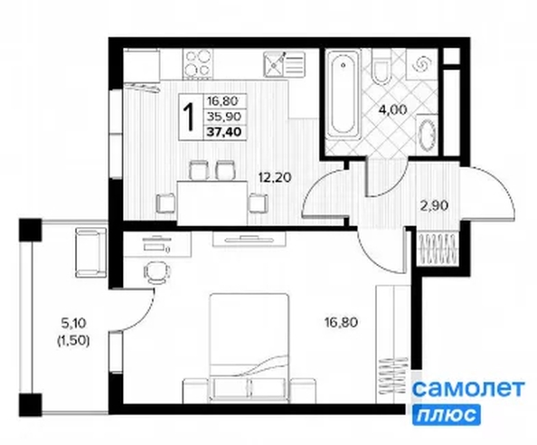 
  Продается 1-комн. квартира 37.4 м², в ЖК Кипарис, литер 6. Фото 17.