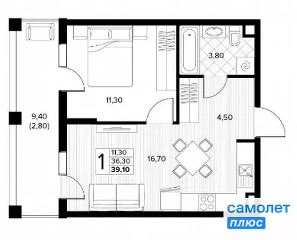 
  Продается 1-комн. квартира 39.1 м², в ЖК Кипарис, литер 6. Фото 17.