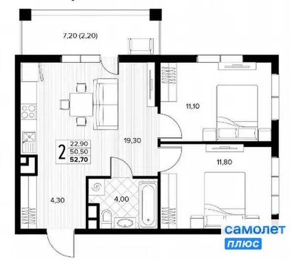 
  Продается 2-комн. квартира 52.7 м², в ЖК Кипарис, литер 6. Фото 17.