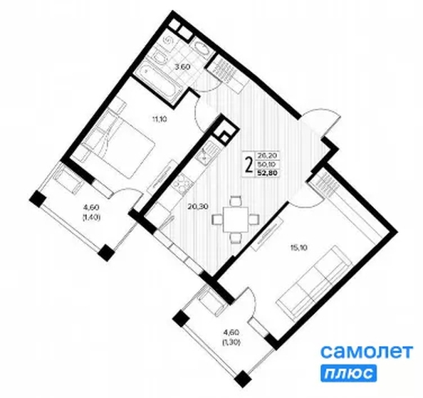 
  Продается 2-комн. квартира 52.8 м², в ЖК Кипарис, литер 6. Фото 17.