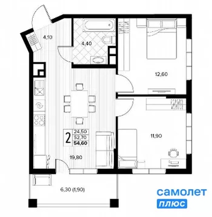 
  Продается 2-комн. квартира 54.6 м², в ЖК Кипарис, 6 литер. Фото 17.