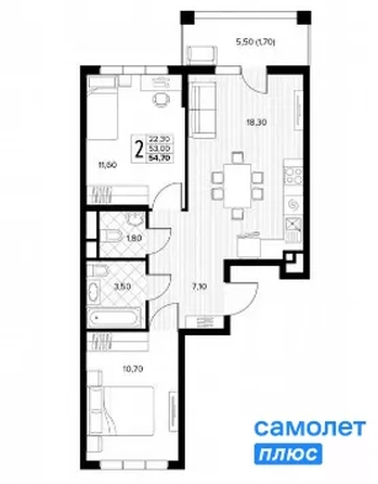 
  Продается 2-комн. квартира 54.7 м², в ЖК Кипарис, литер 6. Фото 17.