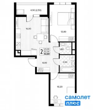 
  Продается 2-комн. квартира 54.8 м², в ЖК Кипарис, литер 6. Фото 17.