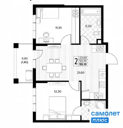 
  Продается 2-комн. квартира 55.1 м², в ЖК Кипарис, литер 6. Фото 17.