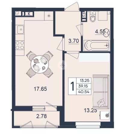 
  Продается 1-комн. квартира 40.54 м², в ЖК Дом 101. Фото 1.