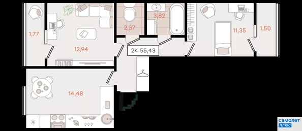 
  Продается 2-комн. квартира 55.4 м². Фото 18.