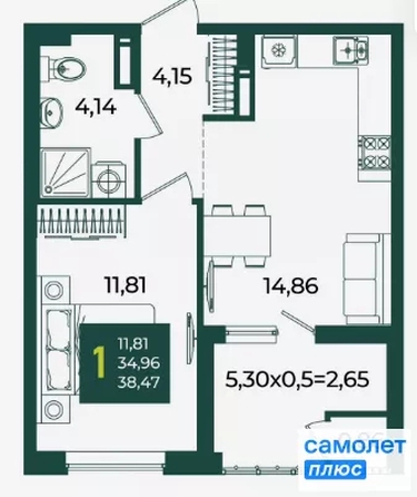 
  Продается 1-комн. квартира 38.5 м², в ЖК Образцово, дом 3. Фото 17.