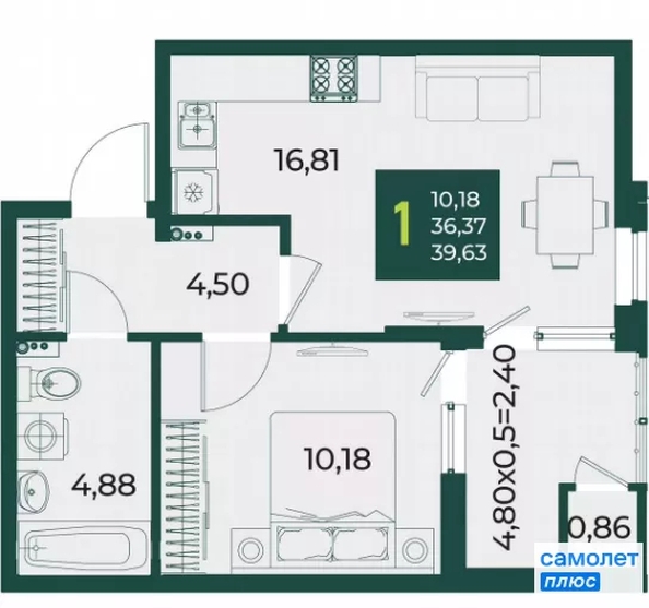
  Продается 1-комн. квартира 39.6 м², в ЖК Образцово, дом 3. Фото 17.