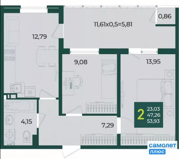 
  Продается 2-комн. квартира 54 м², в ЖК Образцово, дом 3. Фото 17.