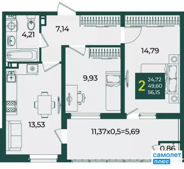 
  Продается 2-комн. квартира 56.15 м², в ЖК Образцово, дом 3. Фото 17.