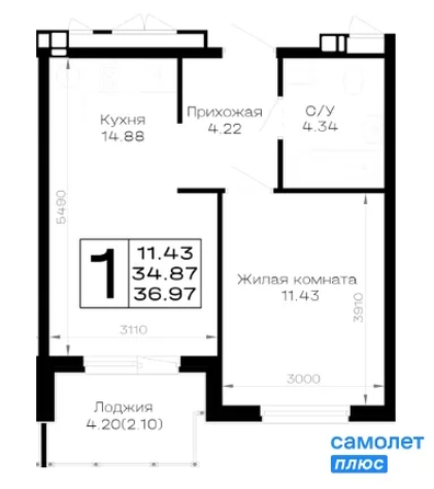 
  Продается 1-комн. квартира 36.97 м², в ЖК Усадьба Гостагаевская, 9.1 л 4. Фото 19.