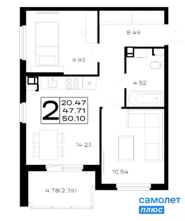 
  Продается 2-комн. квартира 50.1 м², в ЖК Усадьба Гостагаевская, 9.1 л 4. Фото 19.