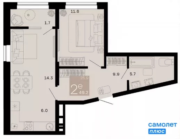 
  Продается 2-комн. квартира 49.2 м², в ЖК Хозяин морей, литер 1. Фото 23.