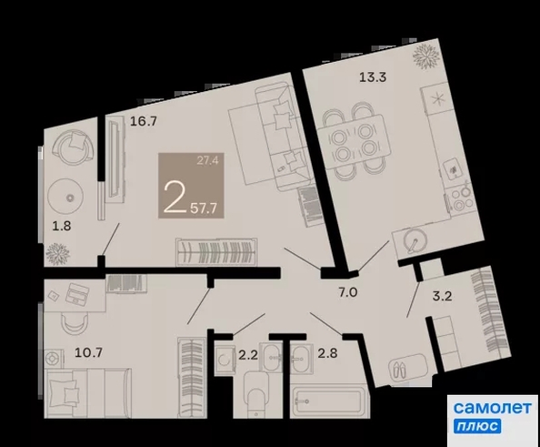 
  Продается 2-комн. квартира 57.7 м², в ЖК Хозяин морей, литер 1. Фото 23.