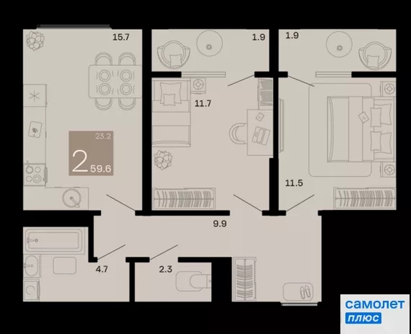 
  Продается 2-комн. квартира 59.6 м², в ЖК Хозяин морей, литер 1. Фото 23.