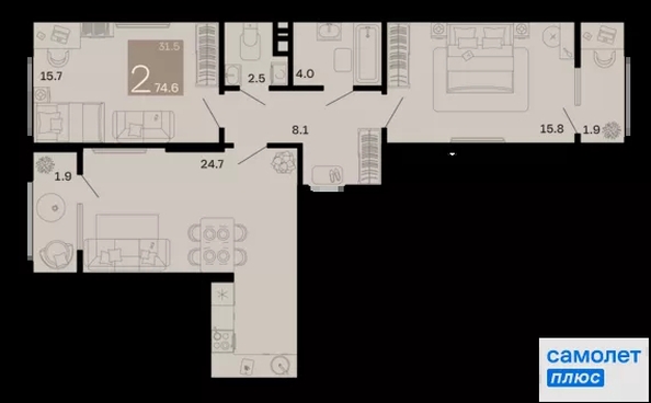 
  Продается 2-комн. квартира 74.6 м², в ЖК Хозяин морей, литер 1. Фото 23.