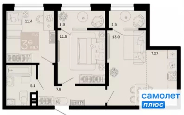 
  Продается 3-комн. квартира 59.7 м², в ЖК Хозяин морей, литер 1. Фото 23.