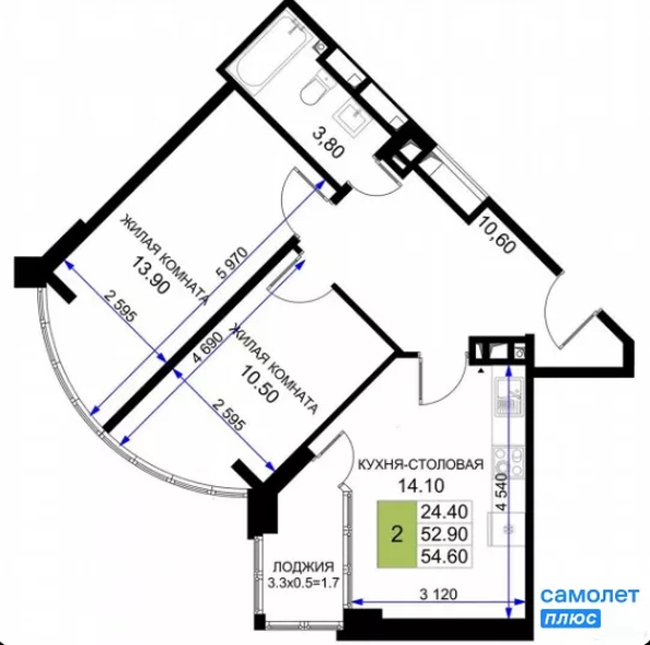 
  Продается 2-комн. квартира 54.6 м². Фото 12.