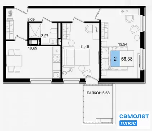 
  Продается номер в отеле 56 м², в ГК Корсаков, корпус 3. Фото 18.