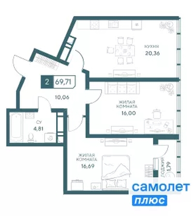 
  Продается 2-комн. квартира 69.7 м², в ЖК Центральный, корпус 1. Фото 13.