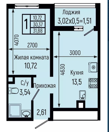 
  Продается 1-комн. квартира 31.92 м². Фото 1.