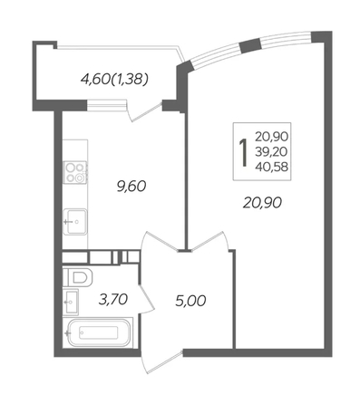 
  Продается 1-комн. квартира 40.58 м², в ЖК Режиссёр, литера 3. Фото 1.