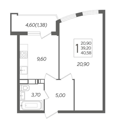 
  Продается 1-комн. квартира 40.58 м², в ЖК Режиссёр, литера 3. Фото 5.