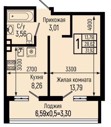 
  Продается 1-комн. квартира 31.92 м², в ЖК Ботаника Хиллс, лит 3. Фото 1.