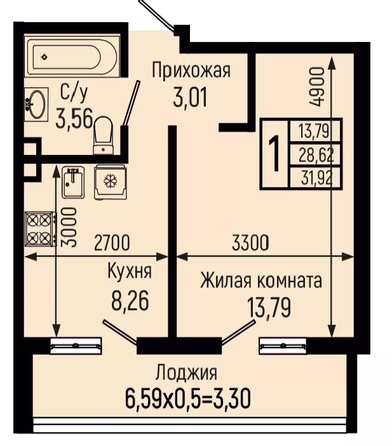 
  Продается 1-комн. квартира 31.92 м², в ЖК Ботаника Хиллс, лит 3. Фото 1.