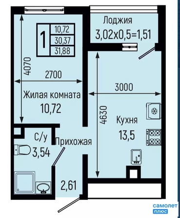 
  Продается 1-комн. квартира 31.92 м², в ЖК Ботаника Хиллс, лит 3. Фото 23.