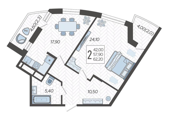 
  Продается 1-комн. квартира 62 м², в ЖК Зеленодар, литера 7. Фото 1.