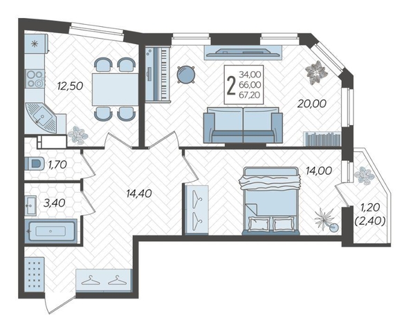 
  Продается 2-комн. квартира 67.2 м², в ЖК Зеленодар, литера 4б. Фото 4.