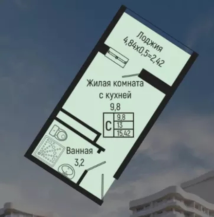 
  Продается студия 15.42 м², в ЖК Сан Хилс Ольгинка, 4. Фото 1.