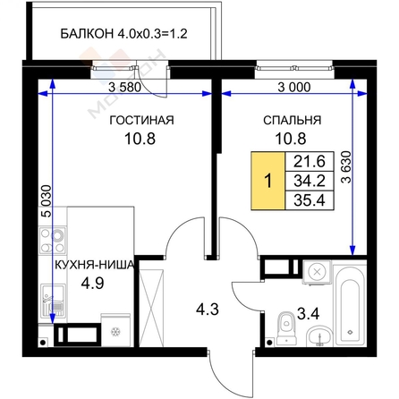 
   Продам 1-комнатную, 35.4 м², 1-й Лиговский пр-д, 4

. Фото 6.