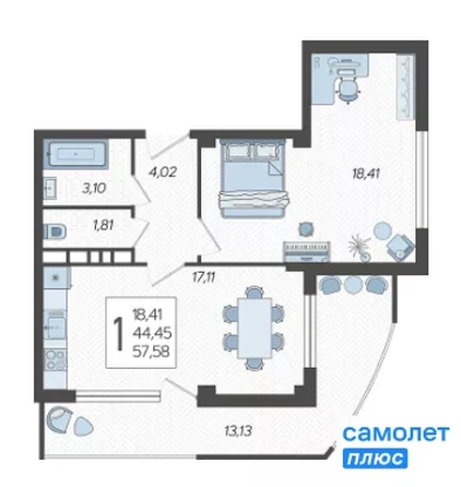 
  Продается 1-комн. квартира 57.58 м², в ЖК Режиссёр, литера 3. Фото 9.