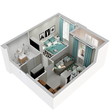
  Продается 1-комн. квартира 35.5 м², в ЖК Зеленая территория, литера 1.2. Фото 1.